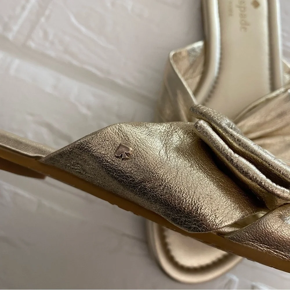 Kate Spade Marcella Metallic Gold Sandal Flats, Upper Leather